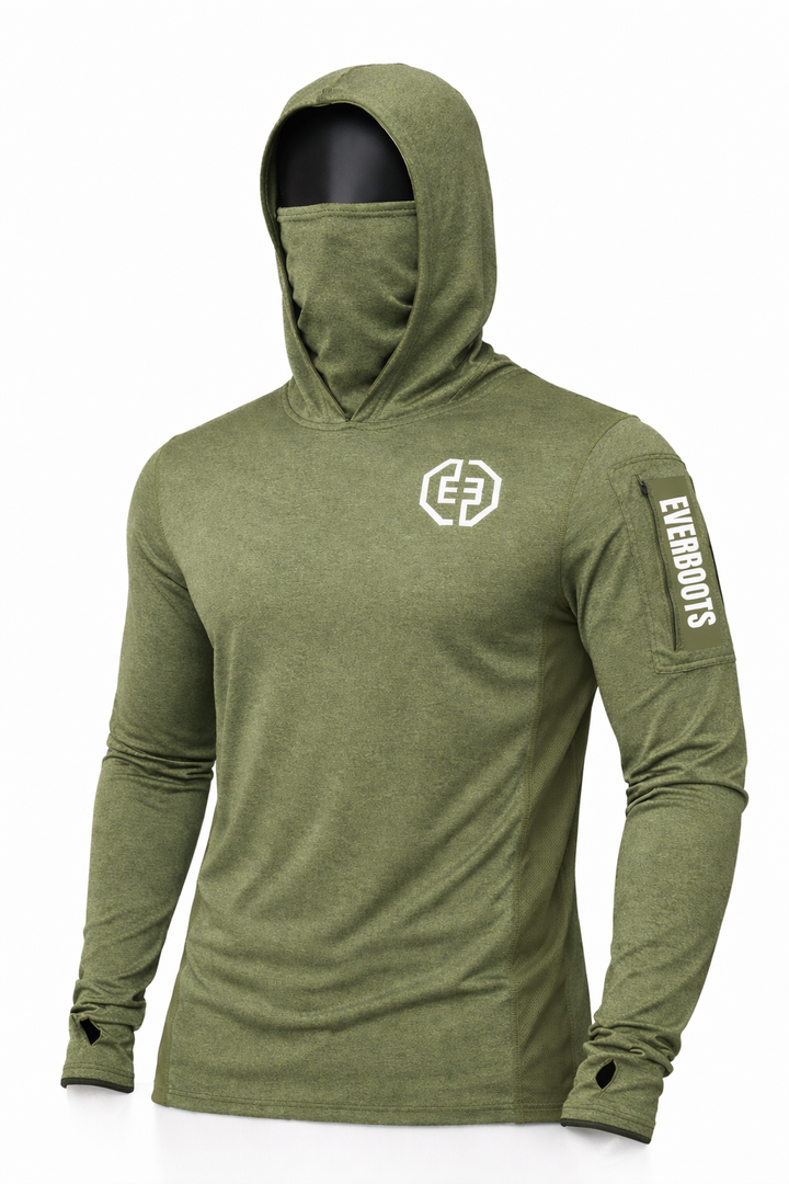 Ever Boots Sun Hoodie in Olive Green with built-in face mask