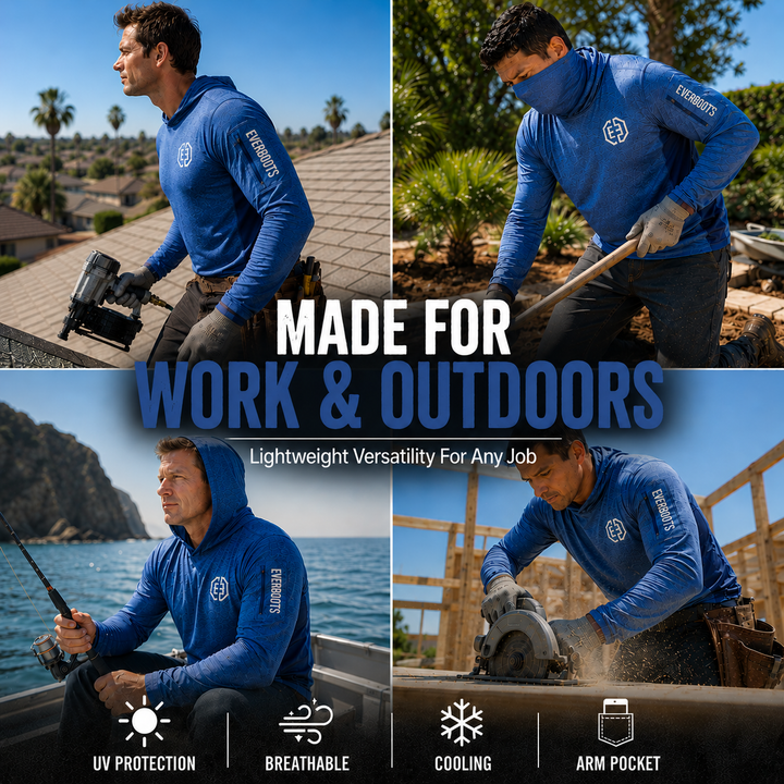 Made for work and outdoors — UV protection, breathable, cooling, arm pocket